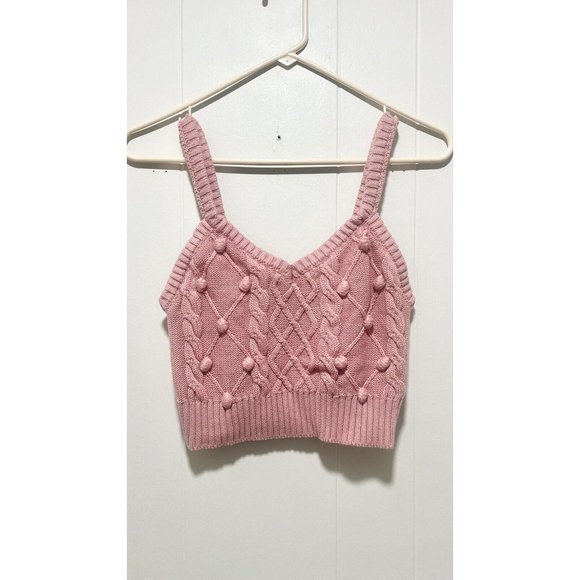 Forever 21 Tops - Forever 21 Pink Cable Knit Sweater Crop Tank Size Medium